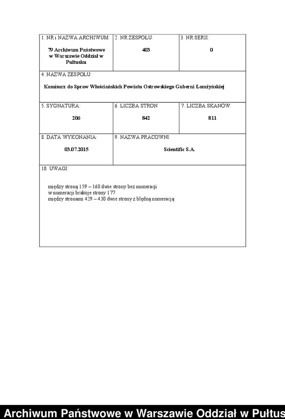 image.from.unit.number "O urządzaniu chłopów byłej rządowej wsi Wąsewo, gm. Komorowo"