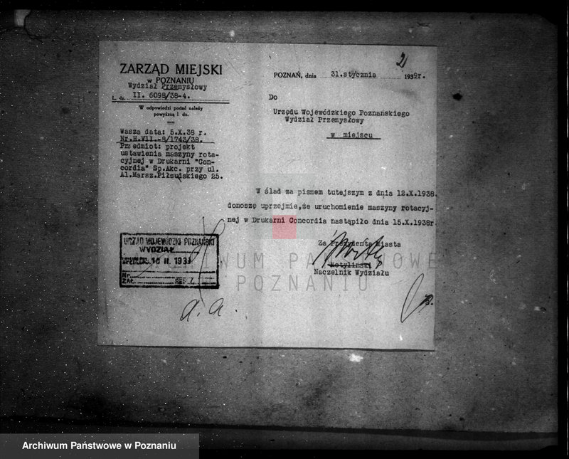 Obraz 6 z jednostki "Zatwierdzenie zakładu przemysłowego /drukarni "Concordia"/ w Poznaniu"
