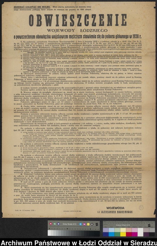 Obraz 10 z kolekcji "Obwieszczenia w sprawie poboru do Wojska Polskiego111"