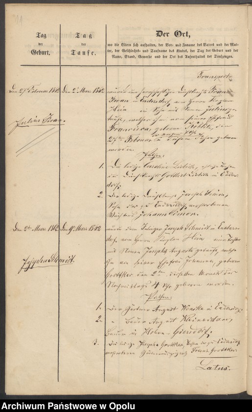 image.from.unit.number "Tauf-Buch der Filial-Kirche zu Endersdorf [kościół filialny w Jędrzejowie parafii rzymskokatolickiej w Grodkowie]"