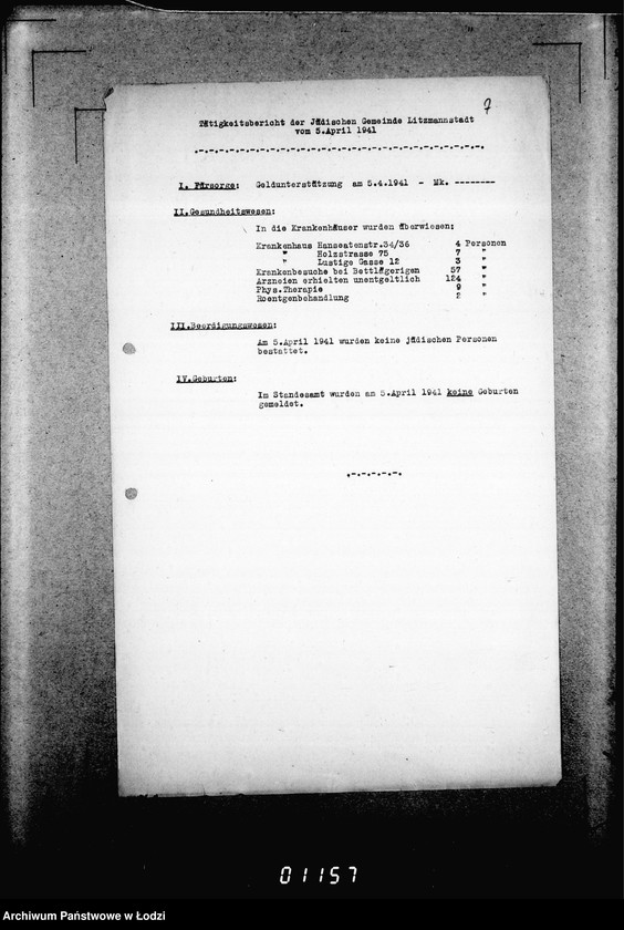 Obraz 11 z jednostki "[Dzienne, tygodniowe i miesięczne sprawozdania Gminy Żydowskiej w Getcie Łódzkim]"