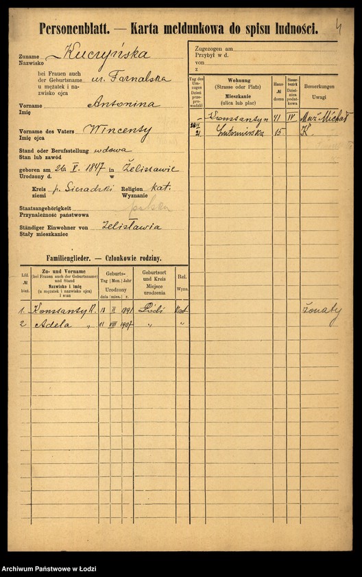 Obraz 6 z jednostki "[Spis ludności Łodzi] Kuczyńska - Kujawiński"