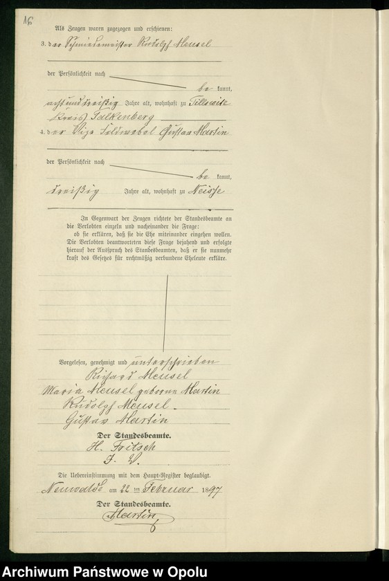 Obraz 20 z jednostki "Heiraths-Neben-Register des Standesamts Altewalde pro 1897"