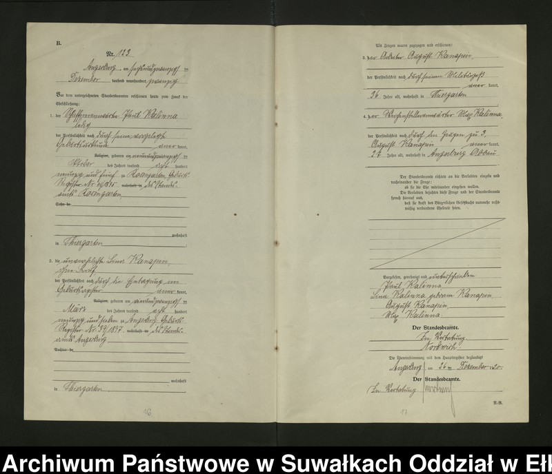 image.from.unit.number "[Heirats - Register (Neben - Register) Standesamt Angerburg einschl. der Bezirke, Gr. Strengeln, Prinowen und Kehlen Kreis Angerburg] No 116 bis 129"