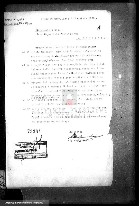 Obraz 6 z jednostki "Zatwierdzenie zakładu przemysłowego młyna motorowego St. Krajewskiego w Grodzisku, pow. nowotomyski"