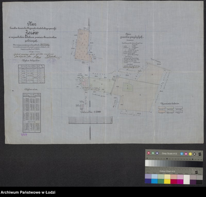 Obraz 1 z jednostki "Plan gruntów kościoła rzymsko-katolickiego parafji Jeżów ..."