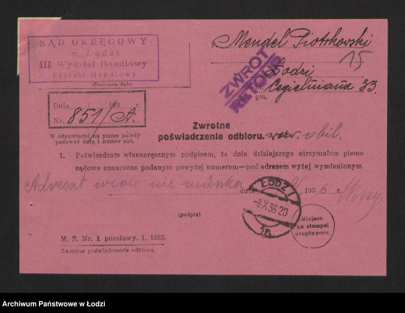 Obraz 17 z jednostki "Mendel Piotrkowski - skład towarów manufakturowych"