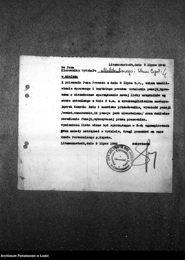 Obraz 7 z jednostki "[Okólniki przychodzące i wychodzące, listy wypłat pracowników Wydziału Statystycznego i Wydziałów Ewidencji]"