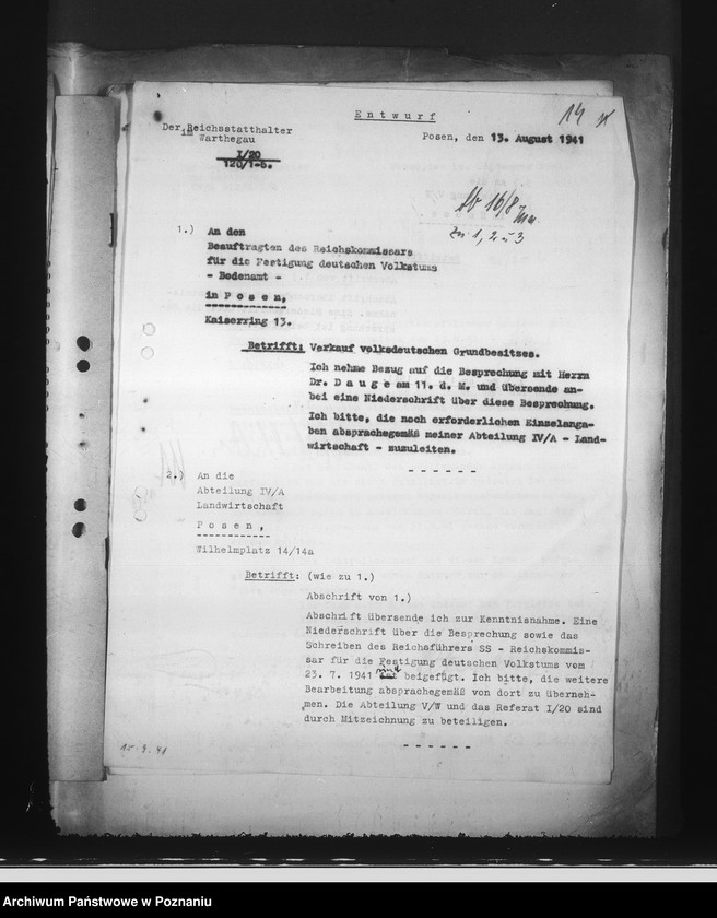 Obraz 18 z jednostki "Korespondencja i zarządzenia w sprawie tak zwanej odbudowy Kraju Warty"