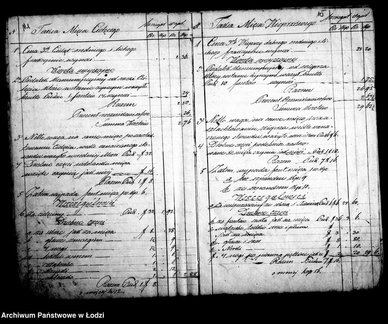 Obraz 13 z jednostki "Księga ustanowionych taks miesięcznych na chleb, bułki i mięso w m. Łodzi 1861 roku"