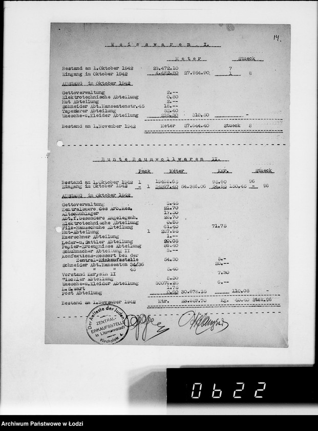 Obraz 19 z jednostki "Monatliche Warenbestandsmeldungen der Bankabteilung des Judenältesten"