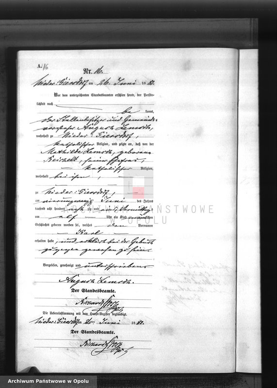 Obraz 19 z jednostki "Geburts-Neben-Register Standesamts Hohen-Giersdorf pro 1881"