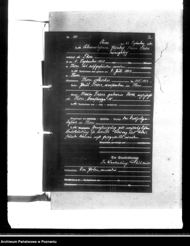 Obraz 20 z jednostki "Wykaz miejscowych Niemców, którzy zginęli w 1939 roku (pow) Thorn (Toruń)"