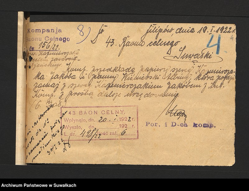 image.from.unit.number "Dokumenty przedstawione w roku 1922 do aktów ślubnych stanu cywilnego Filipowskiej R. Kat. parafji."