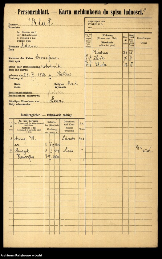 Obraz 10 z jednostki "[Spis ludności Łodzi] Klarowski - Klekotek"