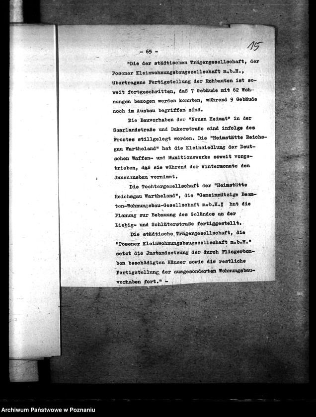 Obraz 19 z jednostki "Lageberichte über Wohnungs - und Siedlungswesen"