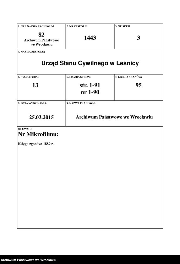 image.from.unit.number "Księga zgonów Leśnica (Deutsch Lissa) 1889"