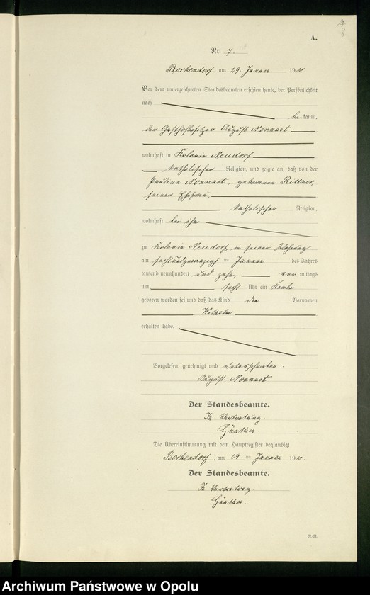 image.from.unit.number "Geburts-Register (Neben-Register) Standesamt Borkendorf 1910 No. 1 bis 60."