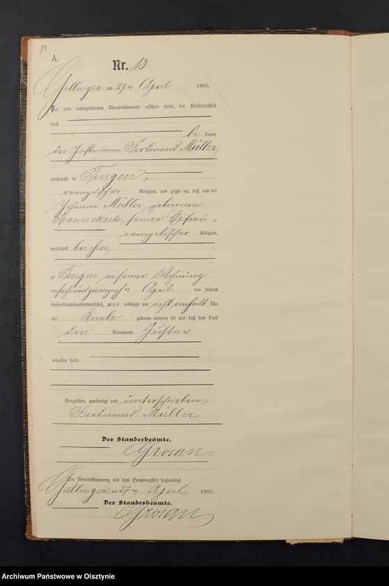 Obraz 15 z jednostki "Geburts-Neben-Register Nr 1 - 43"