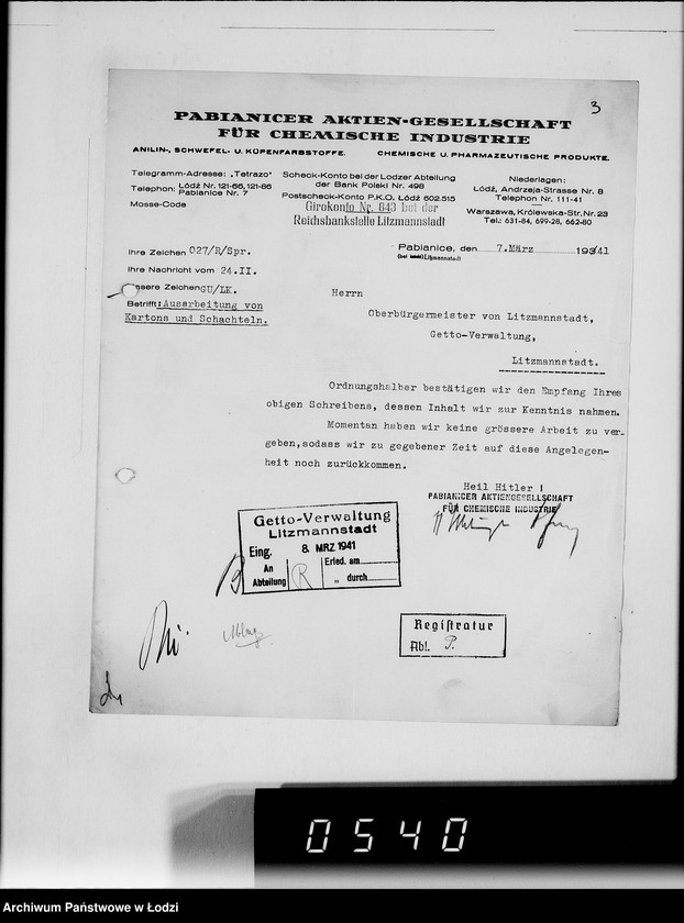 Obraz 7 z jednostki "[Korespondencja z urzędami, instytucjami i firmami] Lit.Pa-Qu"