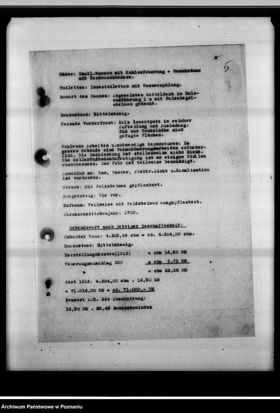 Obraz 10 z jednostki "Schätzungs-Gutachten betreffend das Grundstück in Posen, Adolf Memelstrasse 4."