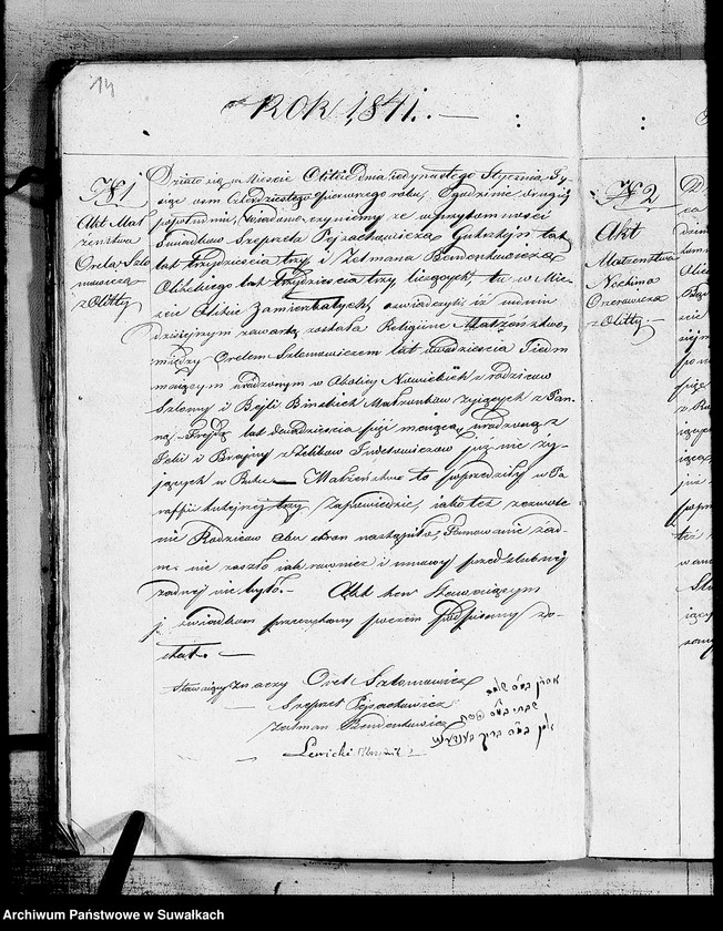 image.from.unit.number "Księga dla zapisywania aktów zaślubionych Urzędnika Stanu Cywilnego wyznania mojżeszowego miasta Olity pow. Kalwaryjskiego"