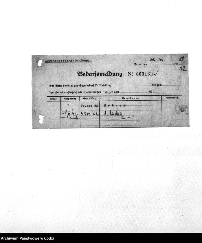 Obraz 15 z jednostki "Bedarfsmeldungen [Zapotrzebowania na żywność]"