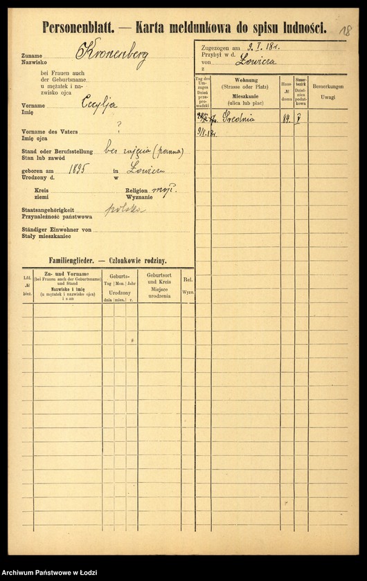 Obraz 20 z jednostki "[Spis ludności Łodzi] Kronenberg - Krugman"