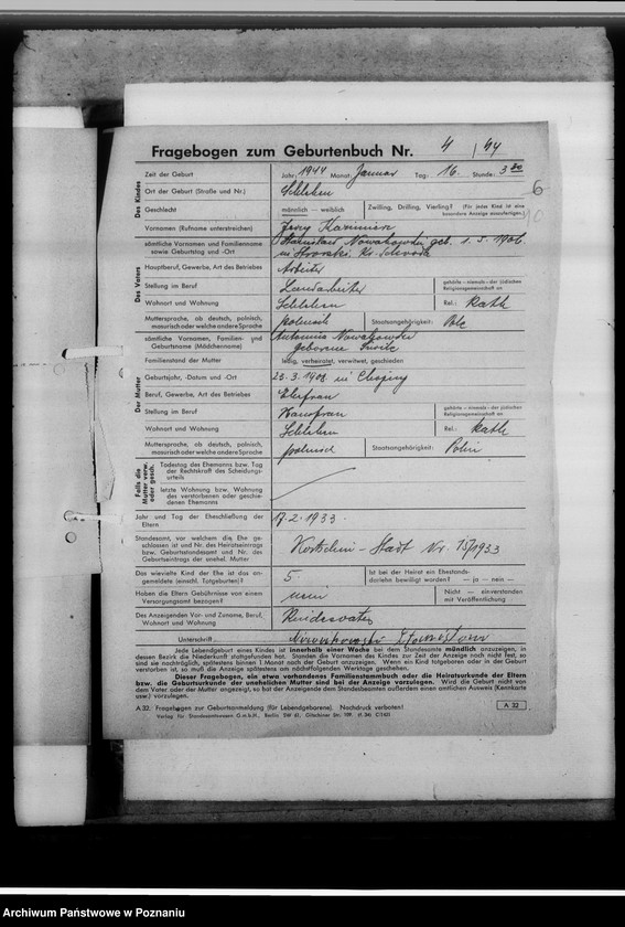 Obraz 15 z jednostki "Sammelakten zum Geburtenbuch [zgłoszenia urządzeń]"