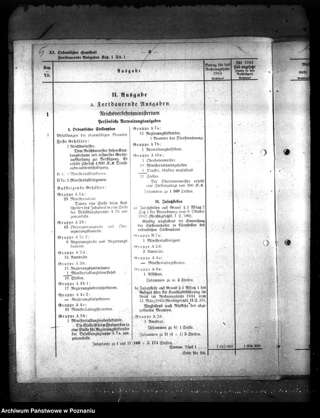 Obraz 9 z jednostki "Haushalt des Reichsverkehrsministeriums für des Rechnungsjahr 1944"