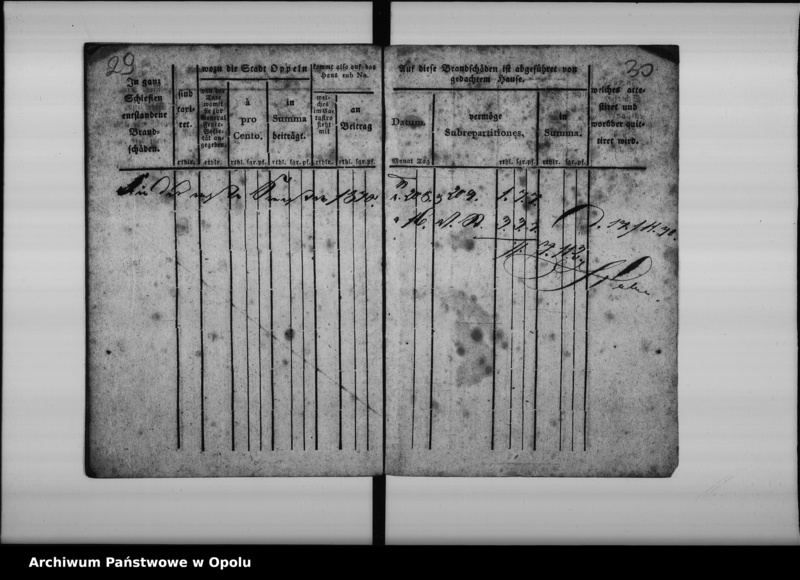 Obraz 20 z jednostki "Quittungs-Buch über den vom Seilermeister Herr Baydel gethanenen Beitrag zur Feuer-Societät von dem Hause sub No. 208 in d[er] Stadt 16 Grosch. [Groschowitzer] Vorst. [Vorstadt] In der Stadt Oppeln. Vom 1 Januar 1827 bis ult[imo] December 18[40]"