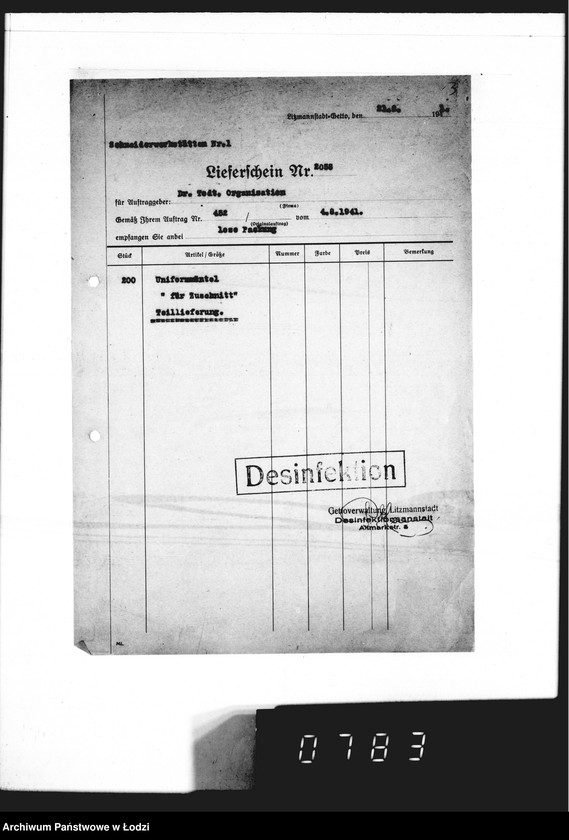 Obraz 7 z jednostki "[Dowody dostawy umundurowania dla firmy O.dr Todt Organisation"