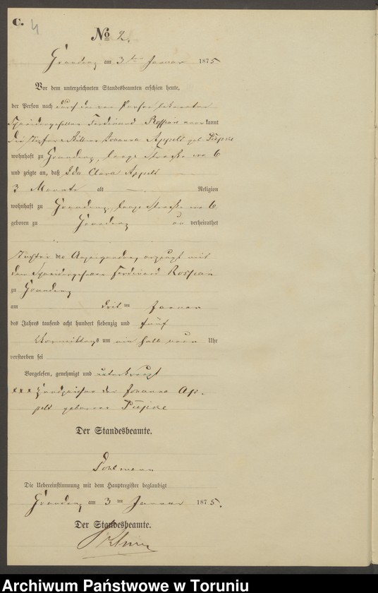 image.from.unit "Sterbe-Neben -Register Graudenz für das Jahr 1875"