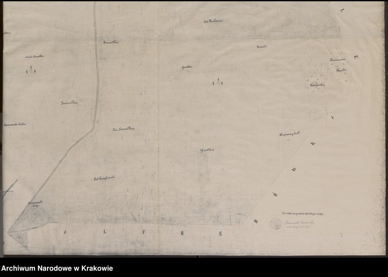 image.from.unit.number "Plan sytuacyjny na podstawie mapy katastralnej gminy Jadachy. Własność Z. hr. Tarnowskiego"