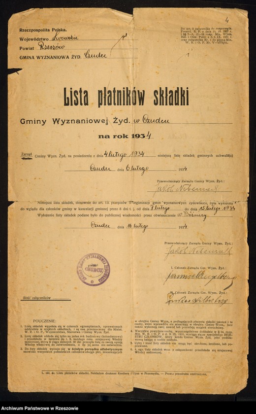 image.from.unit.number "Listy płatników składki Gminy Wyznaniowej Żydowskiej w Czudcu"