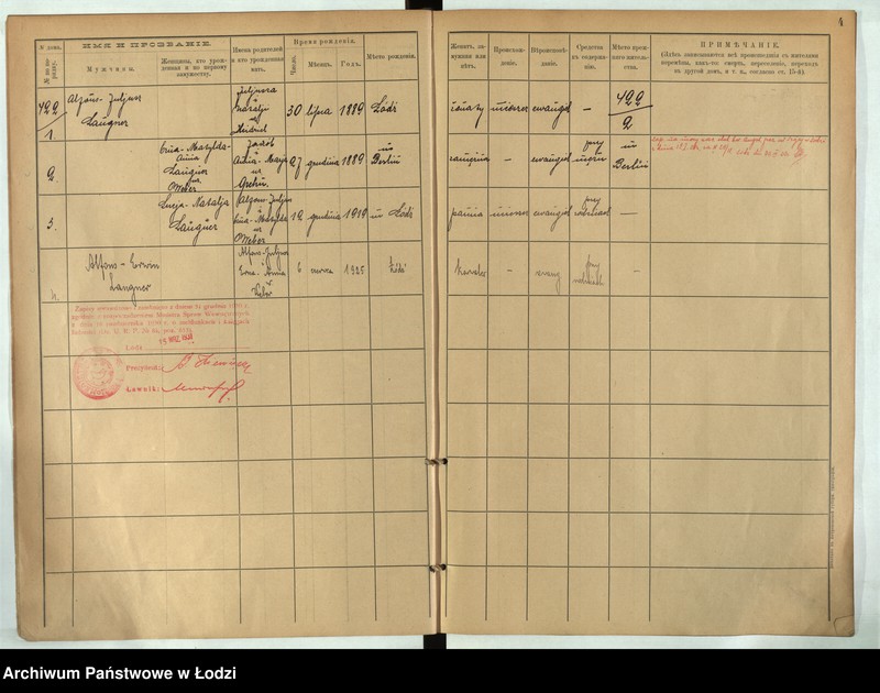 Obraz 5 z jednostki "[Księga ludności stałej m. Łodzi guberni piotrkowskiej nr domu 422-425]"