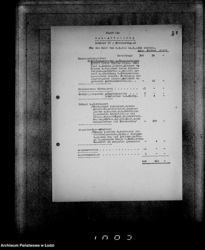 Obraz 13 z jednostki "Aufstellung der L-S-N-Arbeiter im Litzmannstadt-Getto für die Zeit vom 24.IV-21.V.1944"