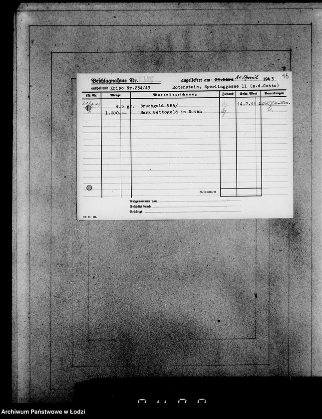 Obraz 20 z jednostki "Kripo 2201-2400 [Kartoteka skonfiskowanego majątku ruchomego u Żydów]"