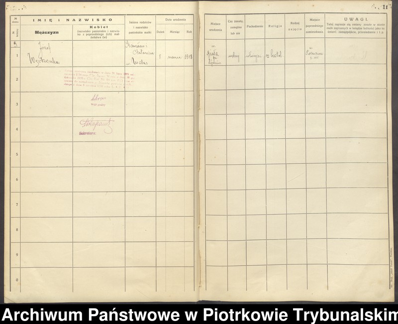 Obraz 11 z jednostki "[Księga ludności stałej gminy Ręczno] wieś i kolonia Tomawa"