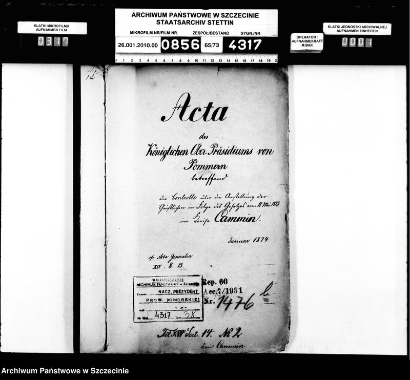 Obraz 2 z jednostki "Kontrolle über die Anstellung der Geistlichen in Folge des Gesetzes vom 11. Mai 1873 im Kreise Cammin"