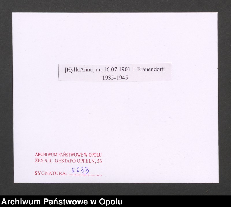 Obraz 2 z jednostki "[Hylla Anna, ur. 16.07.1901 r. Frauendorf]"