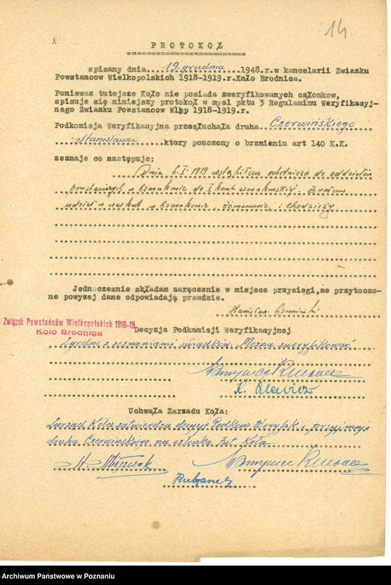 Obraz 16 z jednostki "Współdziałanie Zarządu Głównego Związku Powstańców Wielkopolskich z kołami 1. Bojanowo [1946-1948] 2. Bremno [19449] 3. Brodnica [1947-1948] 4. Bydgoszcz [1946-1948] 5. Chodzież [1946-1948] 6. Chorzów[1947-1949] 7. Czarnków [1946-1949] 8. Drawsko n/Notecią. [1948-1949] 9. Drezdenko [1947-19498]"