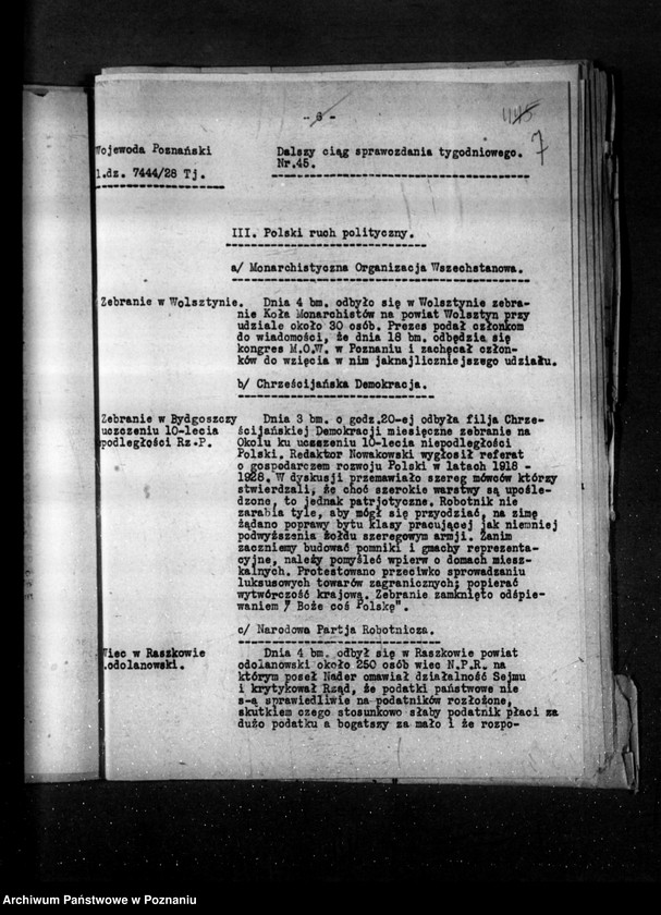 Obraz 12 z jednostki "Sprawozdania sytuacyjne tygodniowe za czas od 2 listopada do 29 listopada 1928 r."