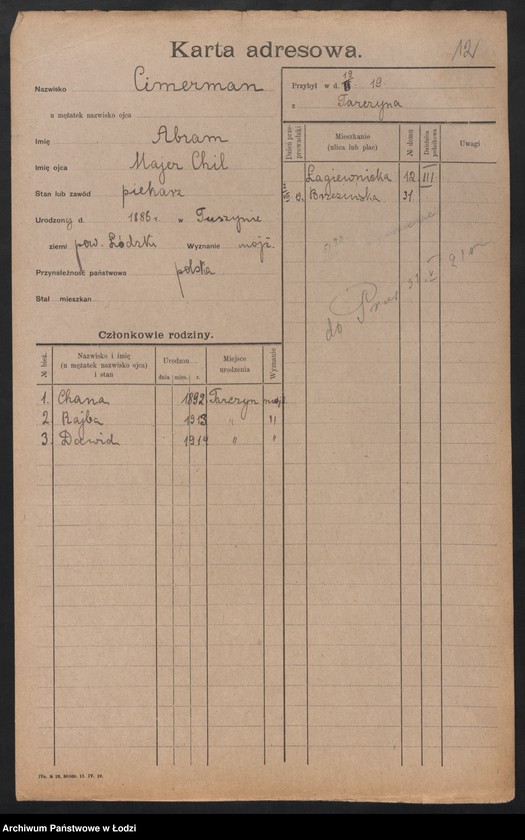 Obraz 14 z jednostki "[Spis ludności Łodzi] Cymera - Cynkier"