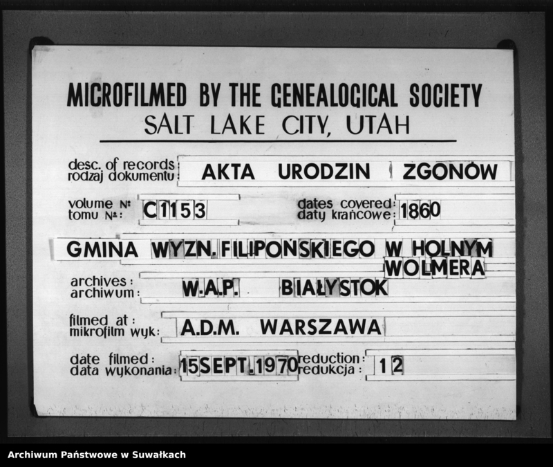 image.from.unit.number "Duplikat Aktow Urodzonych , Zmarłych i Zaślubionych Sekty Filiponów Gminy Hołny Wolmera na rok 1860"