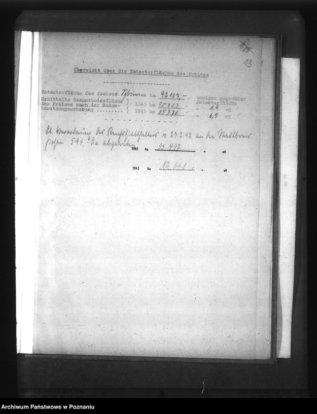 Obraz 17 z jednostki "Gegenüberstellung der ermittelten Wirtschaftsfläche zur Katasterfläche mit Regierungs- und Gauergebnis"