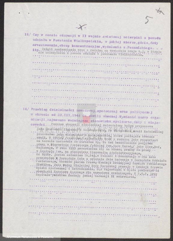 Obraz 14 z jednostki "Ankieta dla weteranów powstania wielkopolskiego zamieszkałych na terenie województwa opolskiego. Część ll."