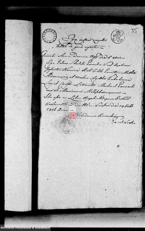 image.from.unit.number "Annexa urodzonych metryk Gminy Święto Jeziorskiej powiatu sejneńskiego 1816"