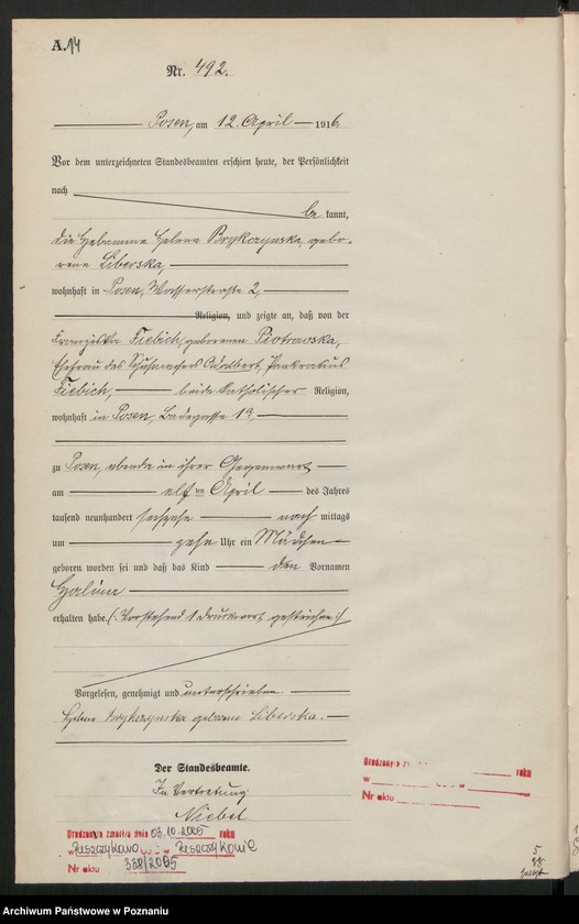 Obraz 16 z jednostki "Księga miejscowa urodzeń tom II [Rejestr główny urodzeń]"