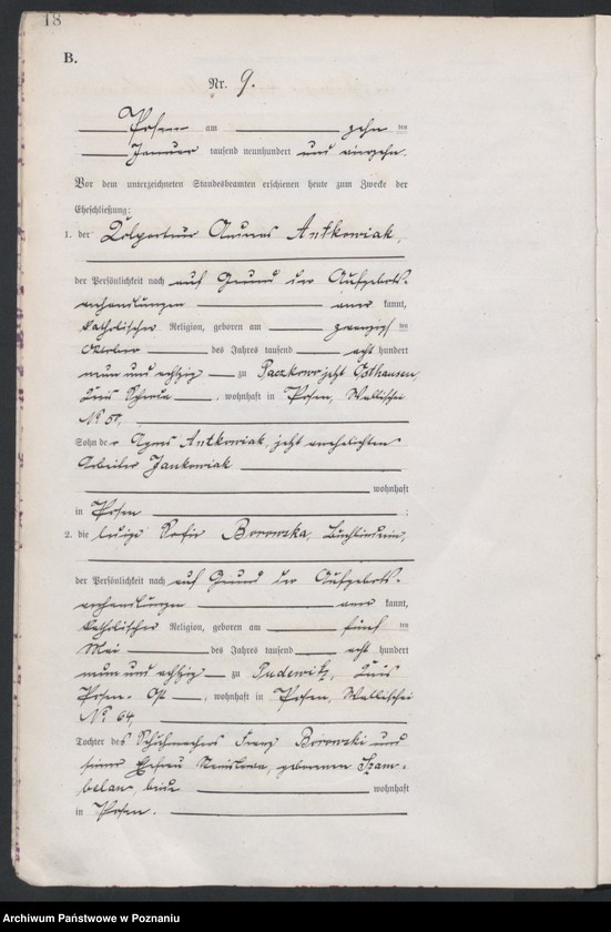 Obraz 19 z jednostki "Księga miejscowa małżeństw tom I [Rejestr główny małżeństw]"